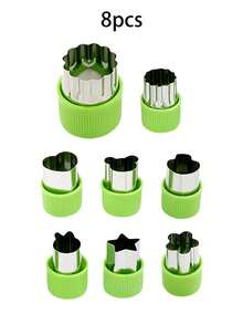 6pcs/8pcs/10pcs Stainless Steel Fruit And Vegetable Embossing Molds, Fruit And Vegetable Cutting Seal Sets, Noodle Embossing Tools, Heart-Shaped, Star Shaped, Flower Shaped, Rabbit Shaped, Bear Shaped, Strawberry Shaped, Mushroom Shaped, Small Fish Shaped, Duck Shaped Cutting Molds, Mini Cutters, Seal Molds, Suitable For Making Fruit Platters, Lunch Boxes - Green - View 14