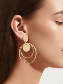 2pcs/Set Gold Circle & Geometric Design Pendant Earrings, Suitable For Daily Wear - Yellow Gold - View 7