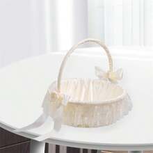 Flower Girl Hand Basket Artificial Floral Decor Woven Hamper Petal Storage Lace Wedding Basket