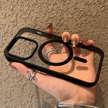 豪华透明磁性无线充电手机壳适用于 17 16 15 14 13 12 11 Pro Max 7/8 Plus XS Max/XR/X，透明亚克力超薄硬框防震后盖手机壳 - 黑色 - 查看 3