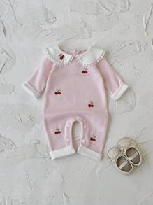 新生女宝宝甜樱桃刺绣连体衣，春秋季