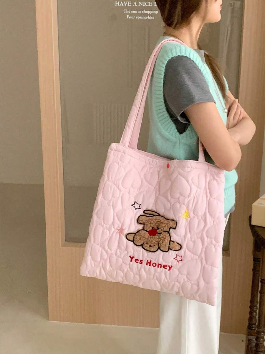 Women Shoulder Bags - 蘋果小狗絎縫雙層包-粉紅色 - 查看 1