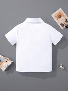 Młodzieżowa klasyczna, swobodna, szkolna, biała, krótka, formalna koszula dla chłopców, odpowiednia na uroczystości, spotkania, występy - Biały - Zobacz 2