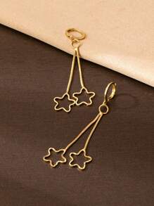 1 Pair Fashionable & Elegant Pentagonal Flower Design Earrings, Versatile