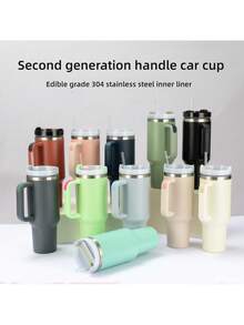 1pc, 40oz Tumbler With Lid, Straw And Handle, Stainless Steel Vacuum Insulated Water Bottle Travel Mug For Iced Coffee, Hot And Cold Tea | 0oz Large Capacity Ice Master Cup Stainless Steel Water Cup Car Cup Straw Mug - Shape - View 4