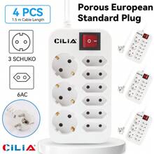 4 Stück Europäischer Standard Stromstecker, 9 in 1, Mehrfachsteckdose, 3 F Schuko, 6 AC Stecker mit Schalter 1,5 m Kabel, mit Schalter/Überlastschutz, geeignet für Zuhause, Büro, Hotel und andere Orte, Studentenwohnheim Grundausstattung