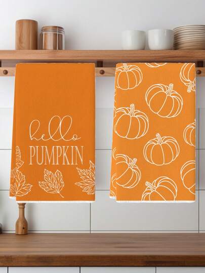 2Pcs Truck Pumpkin Sunflower Leaves Buffalo Plaid Mason Jar Thanksgiving Farmhouse Kitchen Towels Home Seasonal Harvest Fruit Autumn Vintage Halloween Decoration Dish Towels Kitchen Dish Towels Hand Towels Tea Towels Kitchen Drying Dish Towels For Kitchen Restaurant Table