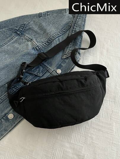 时尚纯色拉链侧袋休闲胸包，适合购物、钱包、逛街、年轻女性、大学生、新人、白领。非常适合办公室、大学、工作、商务、通勤、户外、旅行和郊游