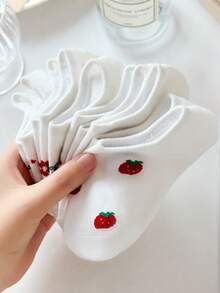 5/20/30 paia di calzini invisibili da donna bianchi e sottili alla caviglia con stampa ciliegia, fragola e floreale, adatti per uso quotidiano, colori casuali - Multicolore - Visualizzare 6