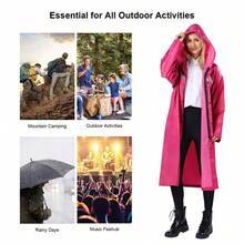 Pahajim Long Lightweight Waterproof Raincoat For Adults With Hood - Unisex Rain Poncho Jacket, Windbreaker - 玫瑰紅 - 查看 3