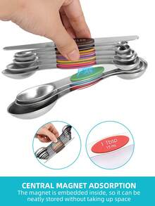9pcs Magnetic Measuring Spoons, Stackable Measuring Spoons, Baking Measuring Spoons, Household Kitchenware Measuring Spoons, Stackable, Convenient Nesting And Storage, With American/Metric Mark-Leveler, Accurate Measurement,Suitable For Beverage Preparation, Baking And Cooking, And Kitchen Spice Seasoning Powder, Matcha Powder, Chocolate Powder, Coffee Powder, Oil,Kitchen Utensils,Kitchen Gadgets,Baking Measuring Gadgets. - - - View 6