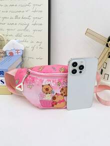 1 pieza Bolso de cintura con estampado de Capibara de dibujos animados, bolso mensajero deportivo y al aire libre con estampado lindo, cremallera suave, con una variedad de estampados de Capibara, estilo fresco y lindo, colores de caramelo para elegir, adecuado para viajar, viajes diarios y es una buena opción de regalo - Bolso de pecho estilo capibara 3 - Ver 9