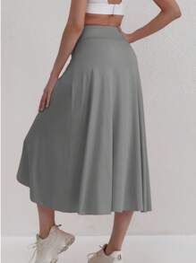 Plus Size Asymmetrical Hem Skirt, Black High Waist Long Skirt Design, Slimming Umbrella Skirt