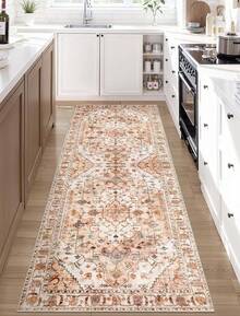 Runner Rug Hallways, 2'6x10' Washable Non Slip Kitchen Runner Rug, Long Boho Vintage Rust Hallway Stair Ultra Soft Print Floor Carpet Bedroom Bathroom Laundry Room, Home Decor - Vintage Peach/Cream - View 1