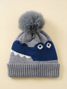 1 件儿童恐龙图案帽子，幼儿男童女童单球针织帽，适合秋冬季日常使用 - 彩色 - 查看 4