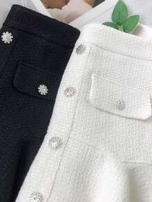 女士优雅粗纱香风A字裙，适合复古高贵的花园派对和通勤场合。 - 白色 - 查看 7