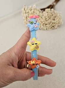 Arquinho/Tiara de cabelo com aplique de estrelas, carinhas coloridas Arco infantil alegre