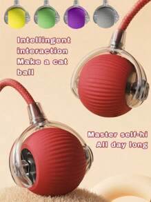 1 Piece USB Rechargeable Interactive Toy Ball For Cats, Auto Electric Rolling Ball As Birthday Gift For Dogs/Cats, Auto Smart Chewable Toy With Tail, Unicolor Smart Ball Tied To Harness, Interactive Cat Ball Toy, Indoor Cat Toy