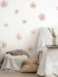 1 件花卉和叶子可撕墙贴，简约风格，适用于玄关、卧室背景，可移除 - 彩色 - 查看 7