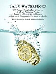 BIDEN 1 件女士手表，计时码表，防水，日历显示，不锈钢表带，时尚优雅石英女士手表 + 赠送钢带切割工具 + 赠送表盒 - 金色 - 查看 9