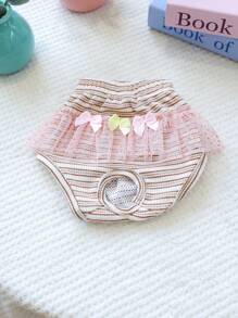 1pc Pet Clothes, Dog/Cat Apparel, Happy Puppy Small Dog Casual Fashion Cute Comfortable Tulle Bow Diaper Pants - Brown Stripe - Multicolor - View 8