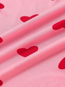 2 件套女童长袖心形印花睡衣套装，适合 4-12 岁女孩和幼儿的薄款打底睡衣 - 彩色 - 查看 9