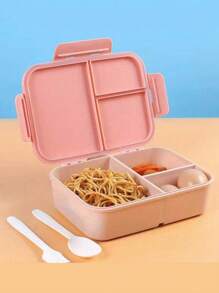 Customized Name Portable Bento Box Triple Grid Style Lunch Box Built-In Utensils Fork Spoon Meal Prep Container With Triple-Sided Buckle Design Flip-Top Lid For Organized Meals Ideal For Work School And On-The-Go ,Space-Saving Stylish
