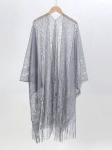 1pc Solid Color Lace Hollow Out Tassel Shawl Scarf Wrap For Women, Versatile For Dress - Multicolor - View 21