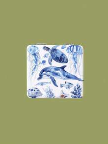 1pc Round/Square Mermaid, Fish, Seafood Cartoon Pattern White PU Foldable Compact Double-Sided Pocket Makeup Mirror, High Definition Hand-Held Touch Up Mirror - Multicolor - View 8