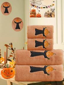 1/3pcs Halloween Coral Fleece Embroidered Pumpkin, Autumn Decor, Towel Or Bath Towel, Witch Pumpkin, Holiday Gift, Happy Halloween, Holiday Gift Shower Towels For Beauty Salon, Hotel Sports,Home Essentials, Towel, Skin Care Bath Towel Sheet