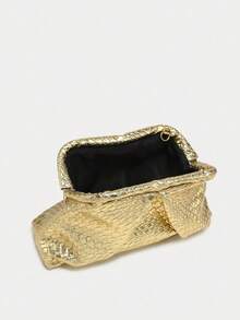 1pc Vintage Simple Old Money Style Solid Color Metal-Tone Angola Red Crackle Crinkle Cloud Large Clutch Bag, No Chain, Suitable For Going Out, Dates, Parties, And Daily Commute - Gold - View 5