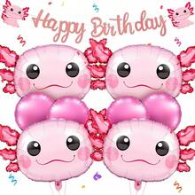 9 Pcs Axolotl Birthday Decorations Inflatable Party Supplies Include 4 Pcs Aluminum Foil Balloons 4 Round Balloons And 1 Axolotl Birthday Themed Party (Blue)2025 - 粉色 - 查看 1
