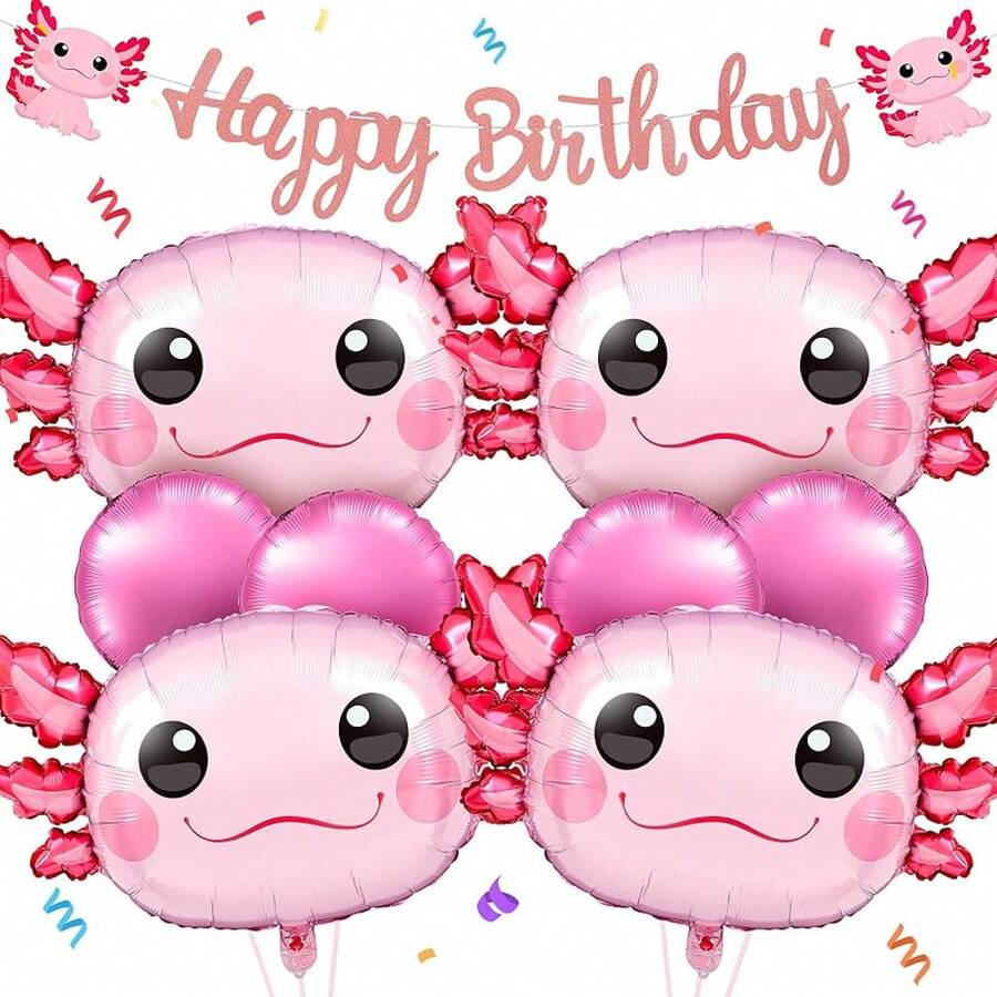 9 Pcs Axolotl Birthday Decorations Inflatable Party Supplies Include 4 Pcs Aluminum Foil Balloons 4 Round Balloons And 1 Axolotl Birthday Themed Party (Blue)2025 - 粉色 - 查看 1