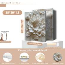 1 幅无框 2D 白色花卉油画艺术品 - 抽象花卉墙面装饰，适合客厅、浴室、办公室等 - 万圣节、圣诞节、新年礼物 - 植物主题，（可选框架）