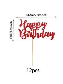 12pcs/Set Happy Birthday Cupcake Toppers For Birthday Party