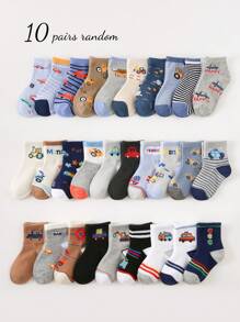 20/10/5 双儿童男童袜子，卡通汽车装饰，柔软舒适透气休闲运动短袜，适合日常生活、节日、旅行、返校、运动、课堂、新学期、学生，颜色和款式随机 - 彩色 - 查看 11