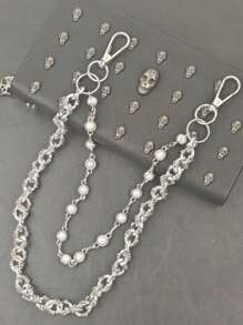 Retro Pearl Skull Pants Chain Fashionable Men And Women One's Waist Luxury Accessories Multifunctional Pearl Chain For Bag Two Types Of Pearls Are Randomly Sent With The Same Length.