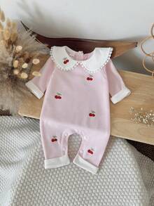 新生女宝宝甜樱桃刺绣连体衣，春秋季