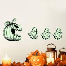 1/3/5 Stücke Halloween leuchtende grüne Wanddekoration, PVC Wandaufkleber - Hexe und schwarze Katze auf Besen reitend, Kürbis Geist toter Baum Monster Fledermaus Illustration leuchtende Aufkleber, Heimdekoration, Heim- und Partydekoration, glatte Oberfläche, geeignet für Halloween Weihnachten Wanddekoration, einfach anzubringen, Heimdekoration, Halloween Party Dekoration, einfach anzubringen, Zubehör für Spukhaus Heimdekoration, Halloween Weihnachtsgeschenke