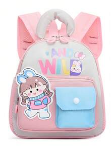 New Cute Cartoon Pattern Print Color Block Nylon Backpack, Versatile Large Capacity Zipper Closure Outdoor Travel Vacation Backpacks, Lightweight Casual Multi-Pocket Campus Bookbag For Elementary Students Backpack, Backpack, School Backpack, Rucksack, School Bag, Bookbag, Bag, Dinosaur Bag Perfect For School Pink Mini Backpack - Pink - View 13