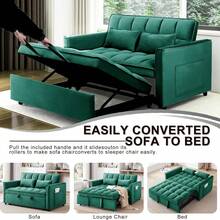 3 In 1 Convertible Sleeper Sofa Bed, Modern Velvet Loveseat Futon Couch W/Pullout Bed, Small Love Seat Lounge Sofa W/Reclining Backrest, Toss Pillows, Furniture For Living Room, GREEN - màu xanh lá - Xem 3