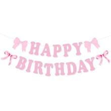 黑白蝴蝶结生日派对装饰套装，配生日快乐横幅花环，适用于婚礼、新娘派对、生日派对、单身派对，包括蝴蝶结主题生日派对装饰