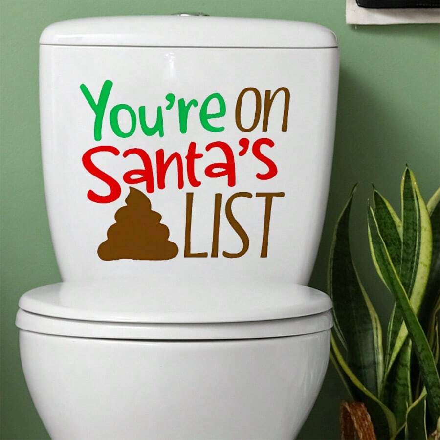 Autocolant decorativ pentru baie cu Moș Crăciun amuzant - Autocolant de perete de Crăciun cu text parodic umoristic, autoadeziv, ușor de dezlipit și lipit, autocolant de perete detașabil, decor festiv de Crăciun tip casă de la țară pentru sufragerie, bucătărie sau baie, decor de Crăciun pentru baie, decor de Crăciun