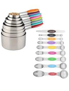 9pcs Magnetic Measuring Spoons, Stackable Measuring Spoons, Baking Measuring Spoons, Household Kitchenware Measuring Spoons, Stackable, Convenient Nesting And Storage, With American/Metric Mark-Leveler, Accurate Measurement,Suitable For Beverage Preparation, Baking And Cooking, And Kitchen Spice Seasoning Powder, Matcha Powder, Chocolate Powder, Coffee Powder, Oil,Kitchen Utensils,Kitchen Gadgets,Baking Measuring Gadgets. - - - View 8