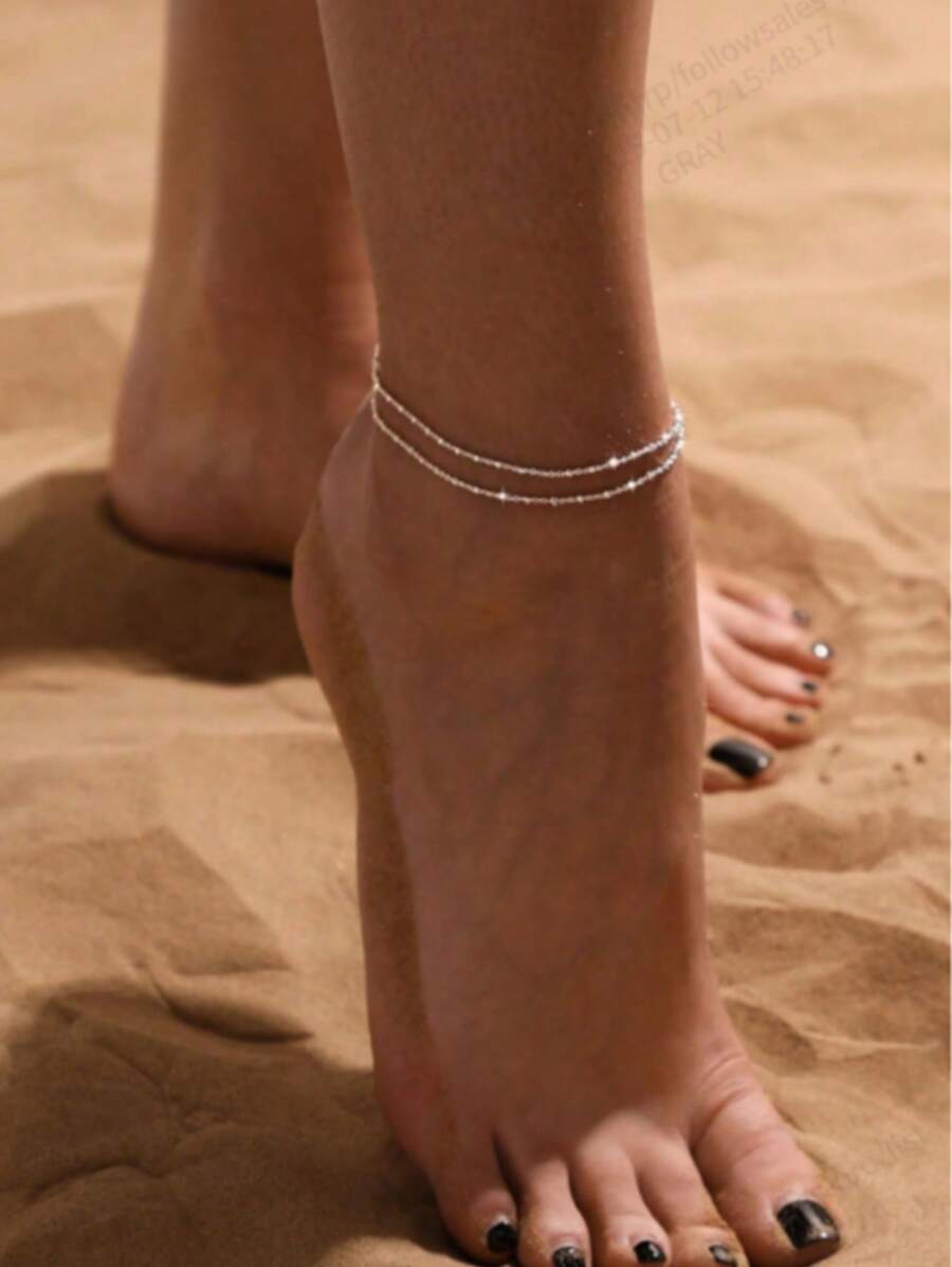 1 pieza Tobillera de doble capa para mujeres, de moda minimalista y versátil, sexy, adecuada para fiestas, playa, vacaciones y uso casual