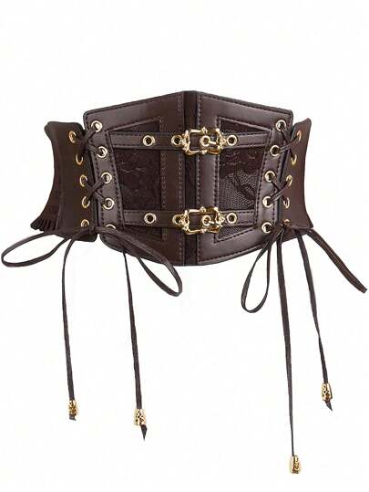 Tropiscape 1pc Women's Brown Punk Style PU Leather Elastic Waist Belt, Suitable For Party, Gathering Or Daily Wear Gifts