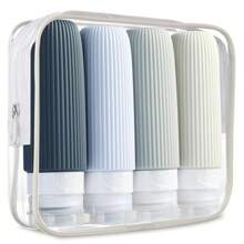4 piezas Botellas de viaje para artículos de tocador, botellas de viaje a prueba de fugas, envases de silicona exprimibles, accesorios de viaje botellas recargables con bolsa de tocador, accesorios de viaje a prueba de fugas para líquidos y cosméticos como champú o loción. El color y algunos elementos se envían de forma aleatoria.