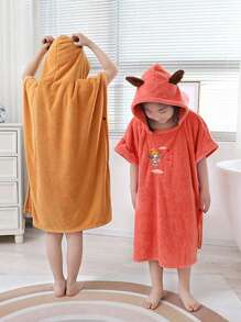 1 件卡通图案连帽刺绣冲浪斗篷儿童换尿布巾、浴袍、浴巾、温暖速干泳池游泳沙滩巾带帽温暖柔软超细纤维浴袍毛巾多种颜色可选复活节礼物、万圣节、圣诞节礼物、浴室装饰、浴室配件、秋冬毛巾