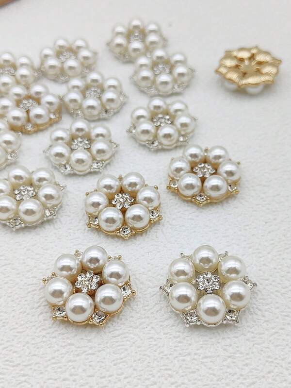 20 قطعة أزرار زهرية من سبيكة مزينة بالخرز الاصطناعي والراين، مناسبة لديكور الزفاف، إكسسوارات الملابس والمجوهرات DIY، عيد الحب