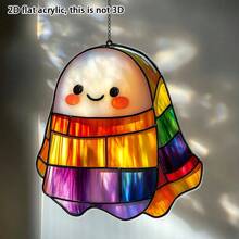 1pc 2D Flat Acrylic Halloween Ornament Cute Ghost Plant Acrylic Decoration, Cute Boo With Plant Enthusiasts Window Hanging Decoration Halloween Ghost Decoration Garden Gift, Halloween Gift For Friends And Family Home Decor Halloween Decor Room Decor